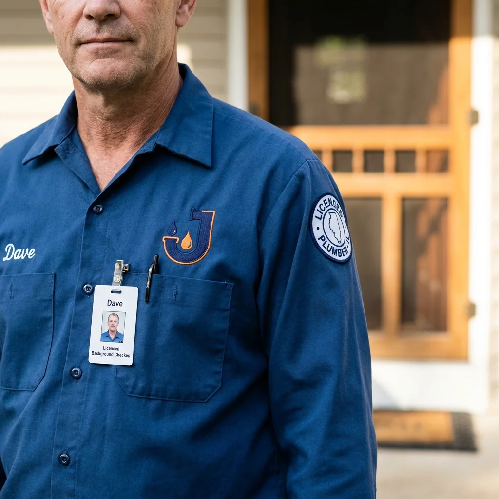 Licensed plumber showing ID badge in Inwood, WV