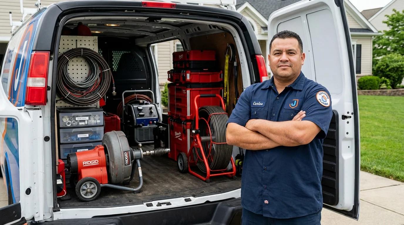 Professional drain cleaning equipment and Johns Plumbing LLC plumber in Inwood