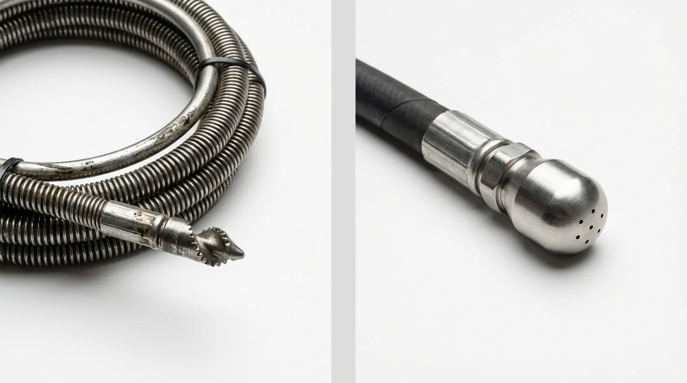 Drain snake cable and hydro jetting nozzle used for drain cleaning in Inwood, WV