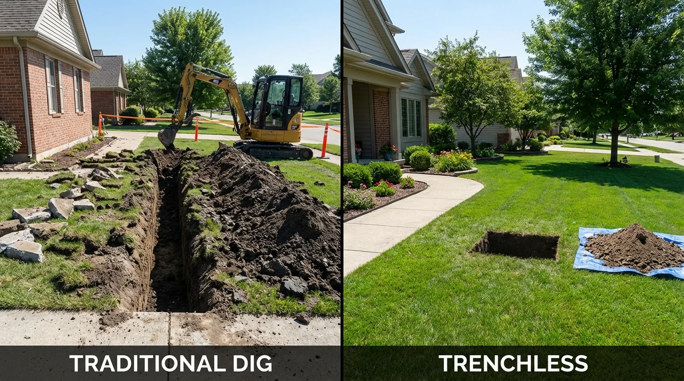Trenchless sewer repair with minimal yard damage versus traditional excavation in Inwood, WV